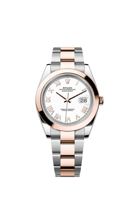 Rolex Datejust 41, Oystersteel and 18k Everose Gold, Intense White Roman dial, Smooth Oyster, Ref# 126301-0025