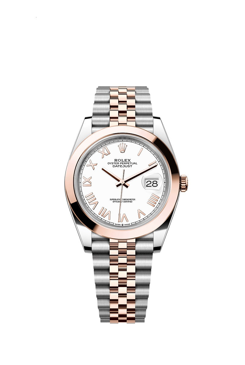 Rolex Datejust 41, Oystersteel and 18k Everose Gold, Intense White Roman dial, Smooth Jubilee, Ref# 126301-0026