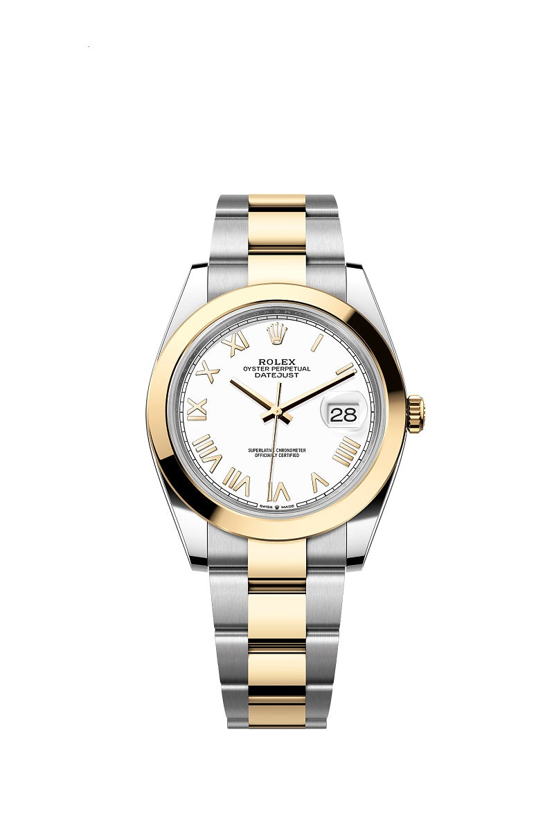 Rolex Datejust 41, Oystersteel and 18k Yellow Gold, Intense White Roman dial, Smooth Oyster, Ref# 126303-0025