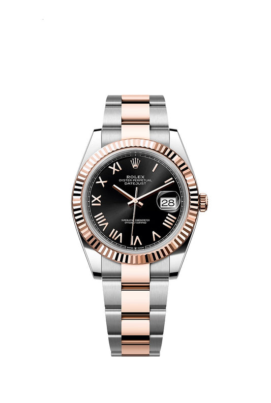 Rolex Datejust 41, Oystersteel and 18k Everose Gold, Bright black sunray Roman dial, Fluted Oyster, Ref# 126331-0023