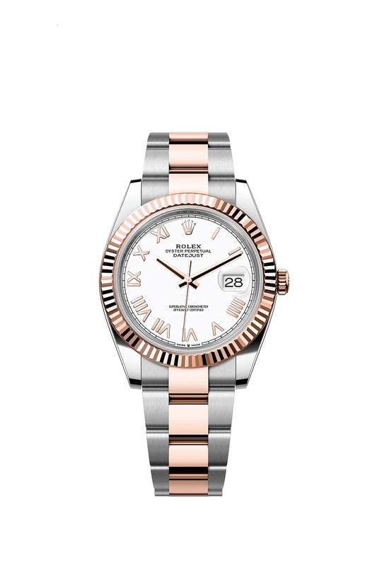 Rolex Datejust 41, Oystersteel and 18k Everose Gold, Intense White Roman dial, Fluted Oyster, Ref# 126331-0025
