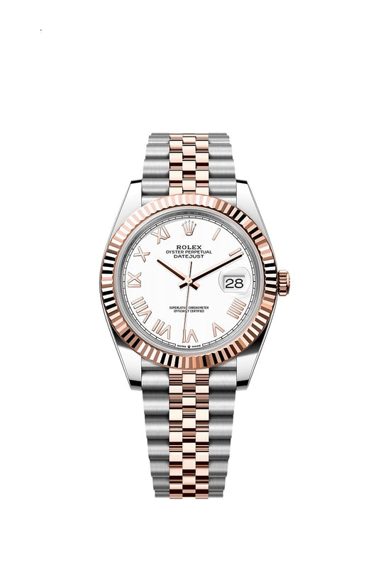 Rolex Datejust 41, Oystersteel and 18k Everose Gold, Intense White Roman dial, Fluted Jubilee, Ref# 126331-0026