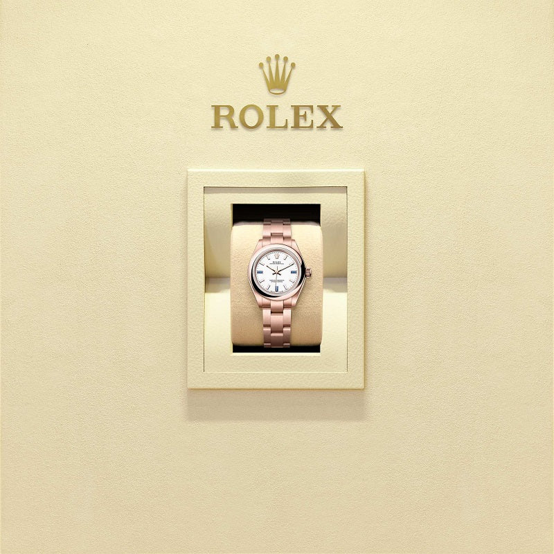 Rolex Oyster Perpetual, 18k Everose Gold, 28mm, White dial, Domed Oyster, Ref# 276205-0002, Watch in box
