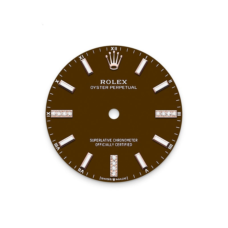 Rolex Oyster Perpetual 34, 18k Everose Gold and Diamonds, 34mm, Brown Stone dial, Oyster, Ref# 124245rbr-0001, Dial