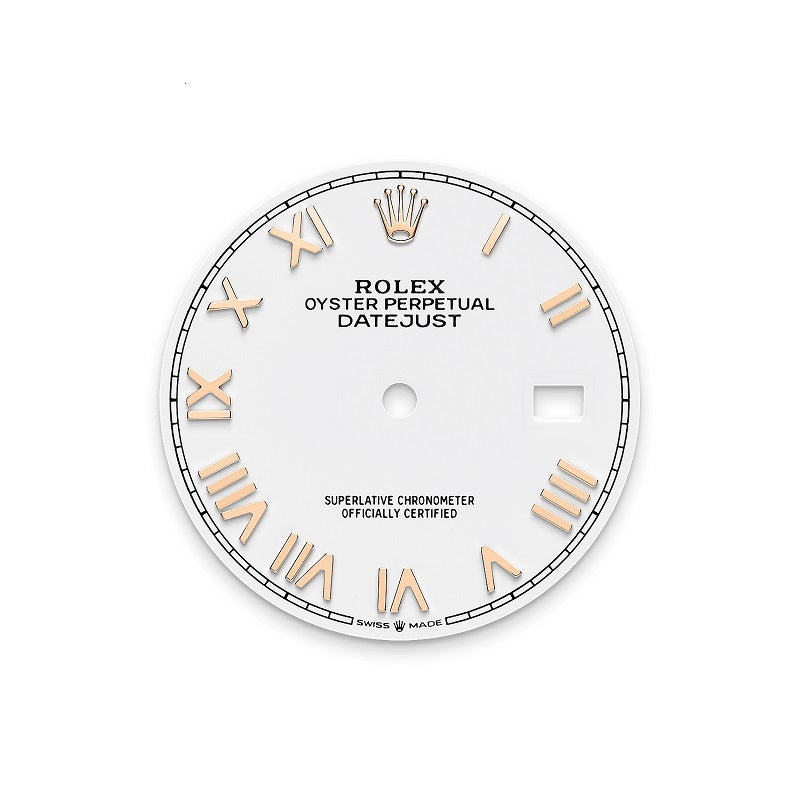 Rolex Datejust 36, Oystersteel and 18k Everose Gold, White Roman dial, Domed Jubilee, Ref# 126201-0045, Dial