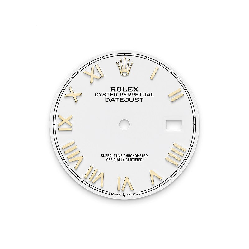 Rolex Datejust 36, Oystersteel and 18k Yellow Gold, Intense White Roman dial, Domed Oyster, Ref# 126203-0048, Dial