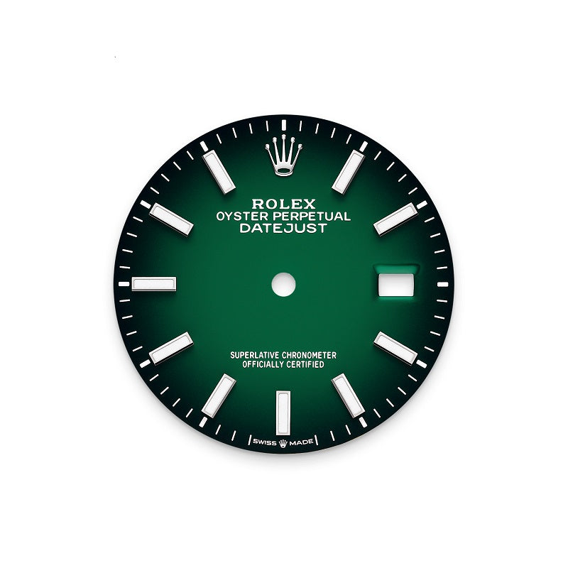 Rolex Datejust 36, Oystersteel and 18k White Gold, Green ombré dial, Fluted Jubilee, Ref# 126234-0059, Dial