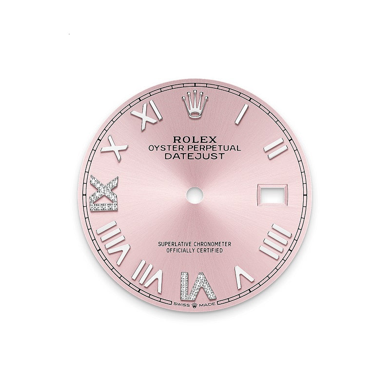 Rolex Datejust 36, Oystersteel and 18k White Gold, Pink set with diamonds dial, Fluted Jubilee, Ref# 126234-0065, Dia