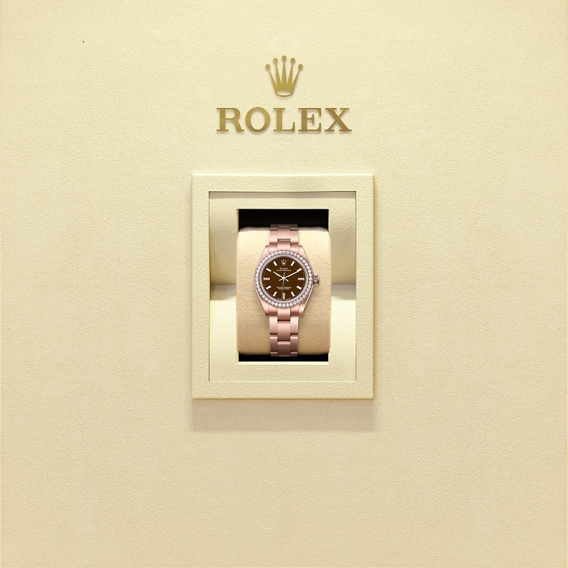 Rolex Oyster Perpetual 28, 18k Everose Gold and Diamonds, 28mm, Brown dial, Oyster, Ref# 276245rbr-0002, Watch in box