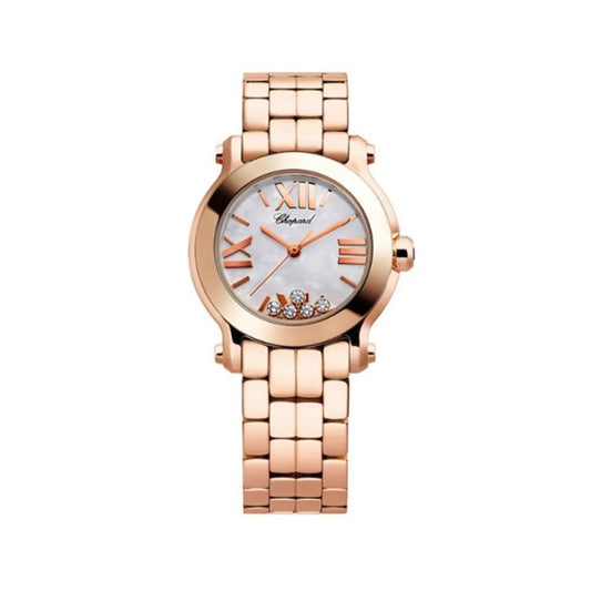 Unworn Chopard Happy Sport, 18k Rose Gold, 5 floating diamonds, 30mm, Ref# 274189-5003
