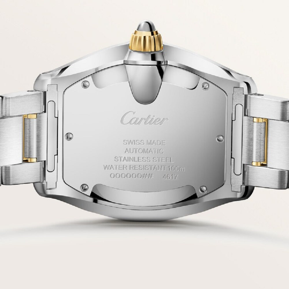 Cartier Roadster watch, Stainless Steel and 18k Yellow Gold, 47.2mm x 38.8mm, Ref# W2RD0010, Back