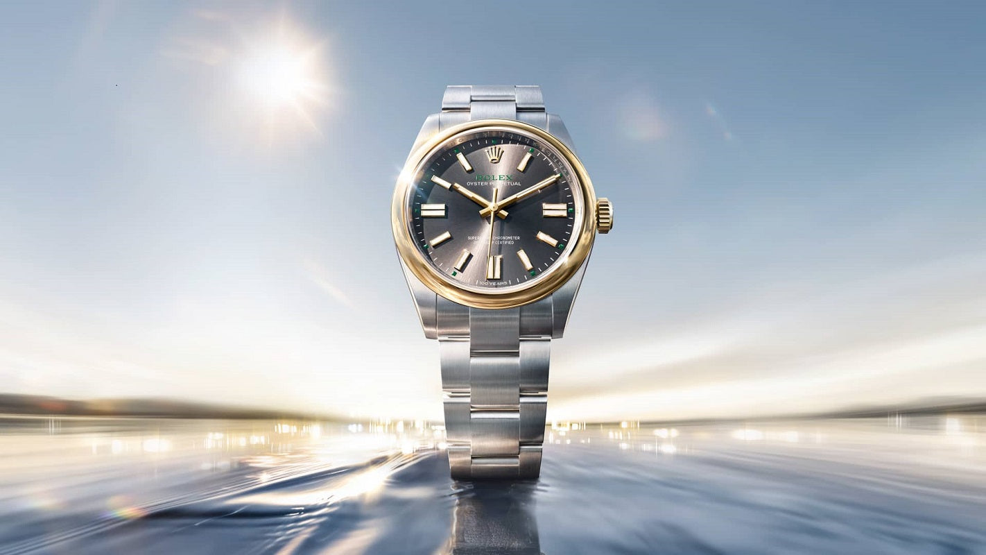 Rolex Oyster Perpetual 41, Oystersteel and 18k Yellow Gold, 41mm, Slate dial, Domed Oyster, Ref# 134303-0001, Main view 1