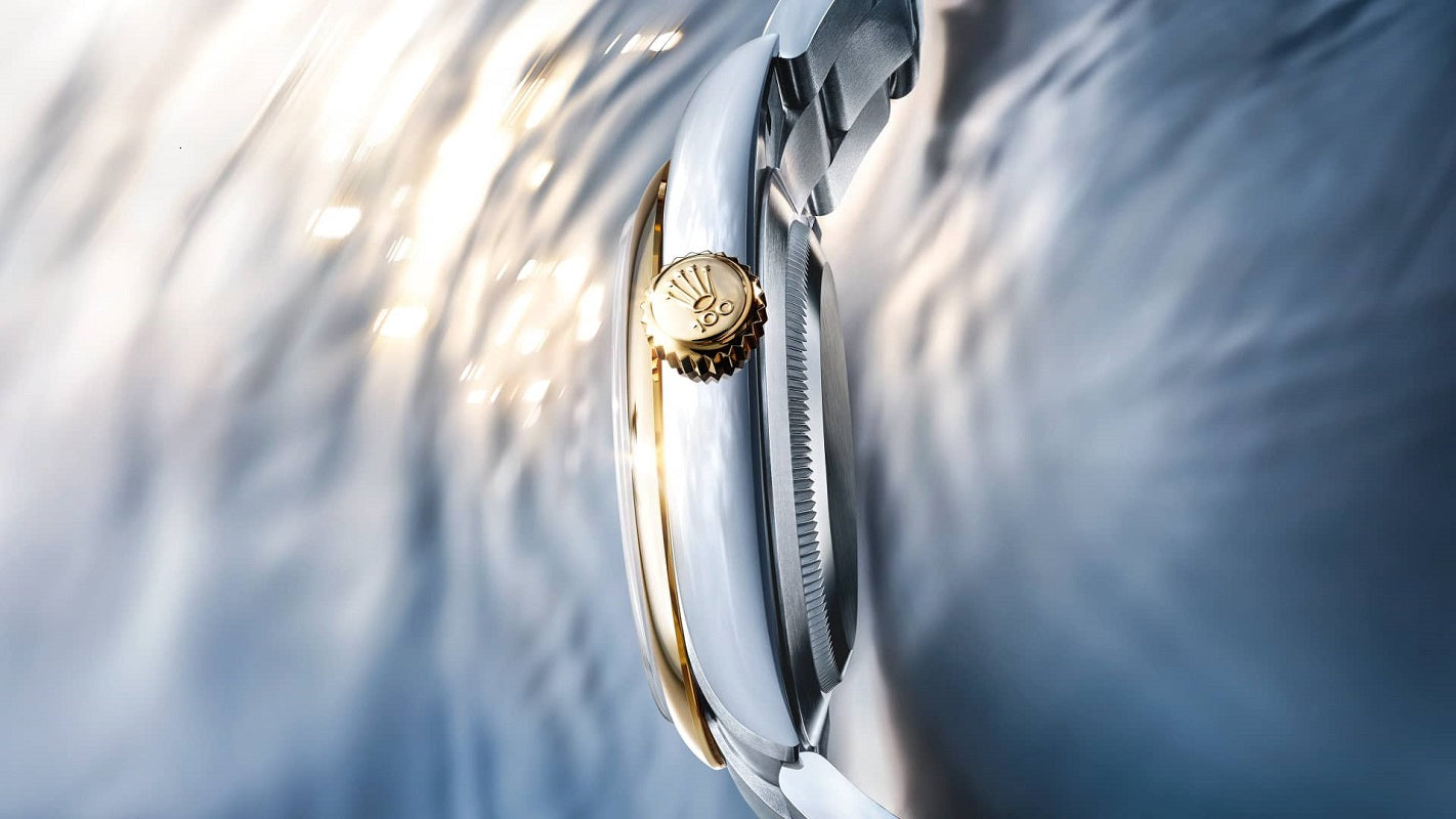 Rolex Oyster Perpetual 41, Oystersteel and 18k Yellow Gold, 41mm, Slate dial, Domed Oyster, Ref# 134303-0001, Crown