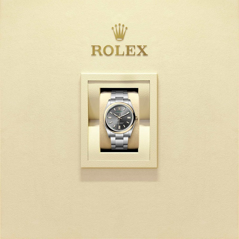 Rolex Oyster Perpetual 36, Oystersteel and 18k Yellow Gold, 36mm, Slate dial, Domed Oyster, Ref# 126003-0001, Watch in box