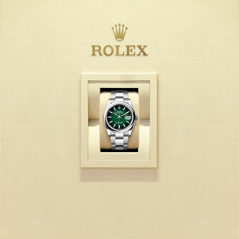 Rolex Datejust 36, Oystersteel, Green ombré dial, Domed Oyster, Ref# 126200-0025, Watch in box