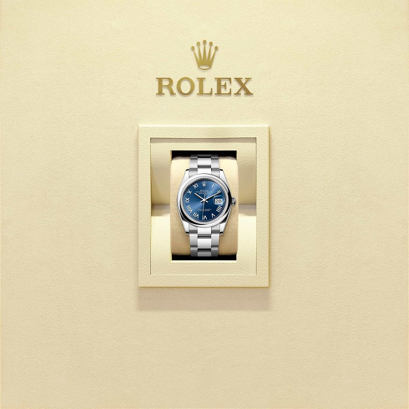 Rolex Datejust 36, Oystersteel, Bright blue sunray dial, Domed Oyster, Ref# 126200-0030, Watch in box