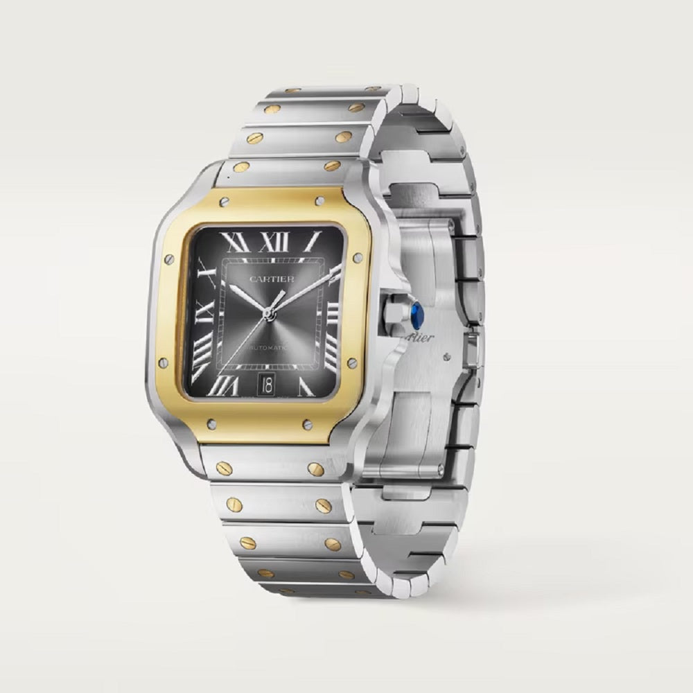 Cartier Santos de Cartier, Stainless Steel and 18k Yellow Gold, 39.8mm, Ref# W2SA0030, Crown