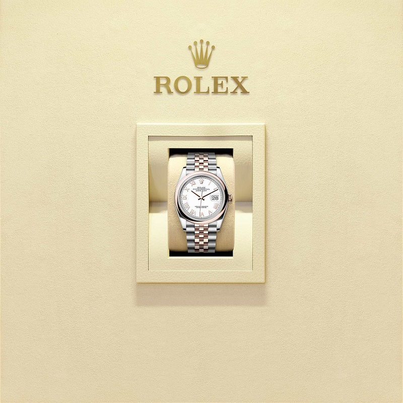 Rolex Datejust 36, Oystersteel and 18k Everose Gold, White Roman dial, Domed Jubilee, Ref# 126201-0045, Watch in box