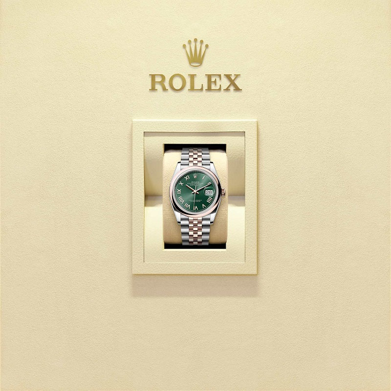 Rolex Datejust 36, Oystersteel and 18k Everose Gold, Mint green Roman dial, Domed Jubilee, Ref# 126201-0051, Watch in box
