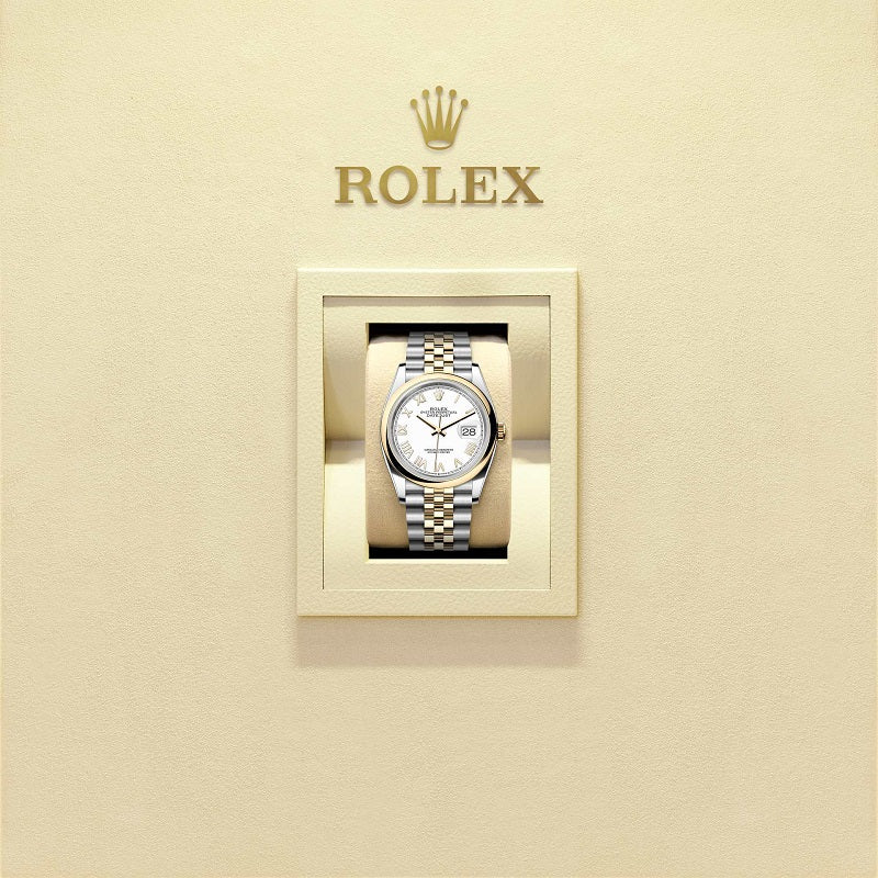 Rolex Datejust 36, Oystersteel and 18k Yellow Gold, Intense White Roman dial, Domed Jubilee, Ref# 126203-0047, Watch in box