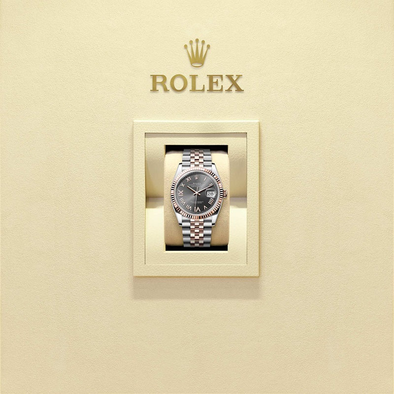 Rolex Datejust 36, Oystersteel and 18k Everose Gold, Slate set with diamonds dial, Fluted Jubilee, Ref# 126231-0047, Wach in box