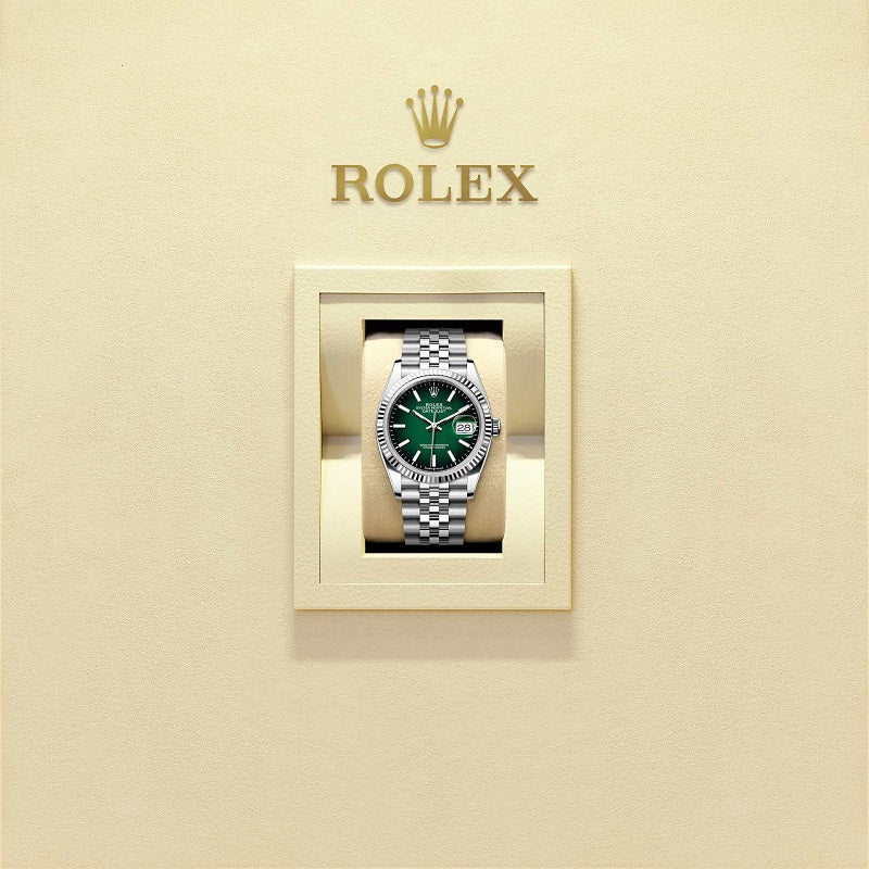 Rolex Datejust 36, Oystersteel and 18k White Gold, Green ombré dial, Fluted Jubilee, Ref# 126234-0059, Watch in box