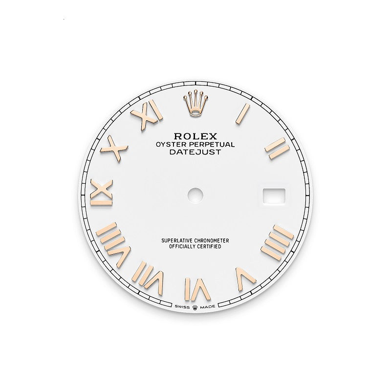Rolex Datejust 41, Oystersteel and 18k Everose Gold, Intense White Roman dial, Fluted Oyster, Ref# 126331-0025,  Dial
