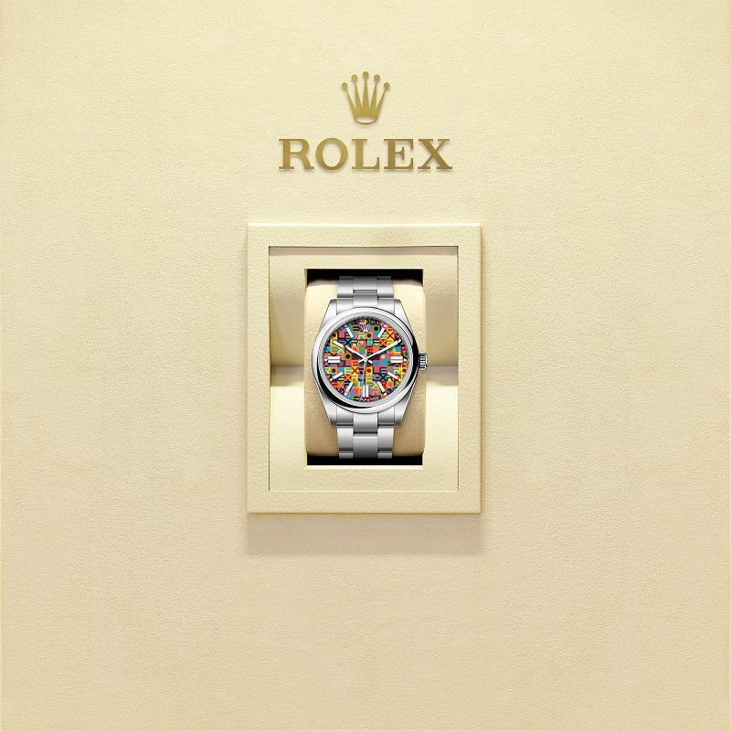 Rolex Oyster Perpetual 41, Oystersteel, 41mm, Multicoloured Jubilee motif dial, Domed Oyster, Ref# 134300-0010, Watch in box