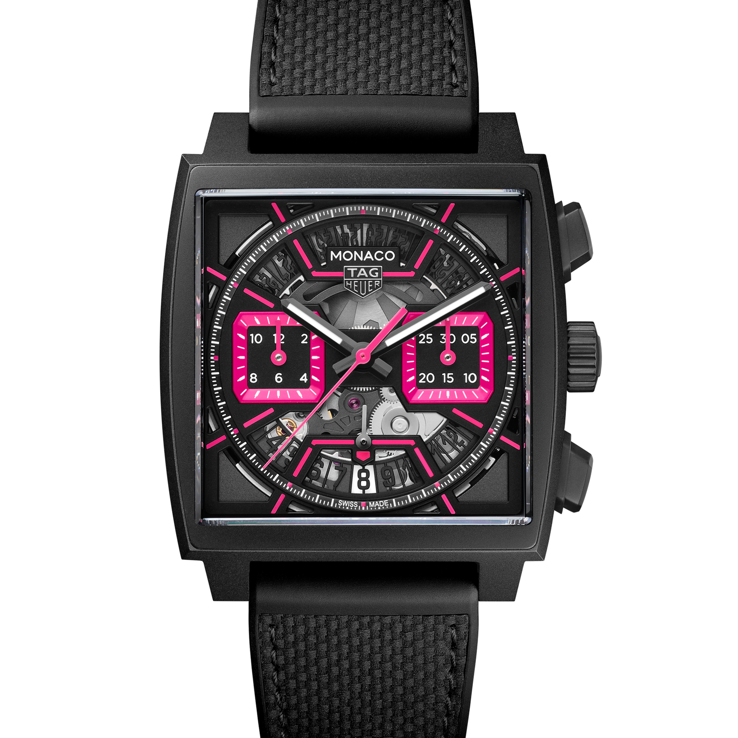 TAG Heuer Monaco Chronograph Skeleton, Black DLC Titanium, Automatic, 39mm, Ref# CBL218B.FT6236, Dial