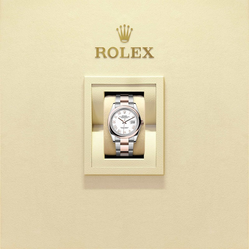 Rolex Datejust 36, Oystersteel and 18k Everose Gold, White Roman dial, Domed Oyster, Ref# 126201-0046, Watch in box