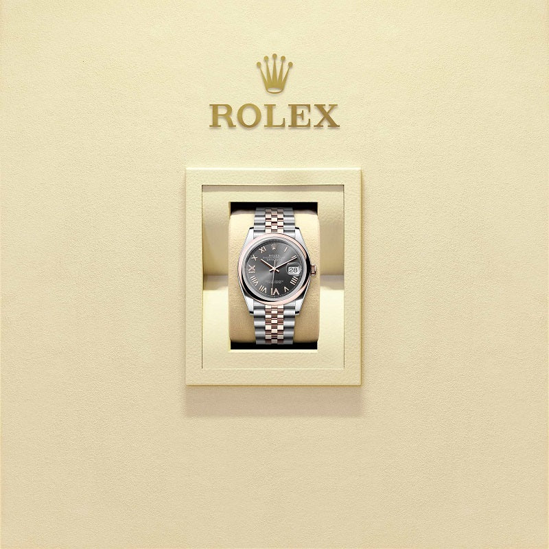 Rolex Datejust 36, Oystersteel and 18k Everose Gold, Slate set with diamonds dial, Domed Jubilee, Ref# 126201-0047, Watch in box