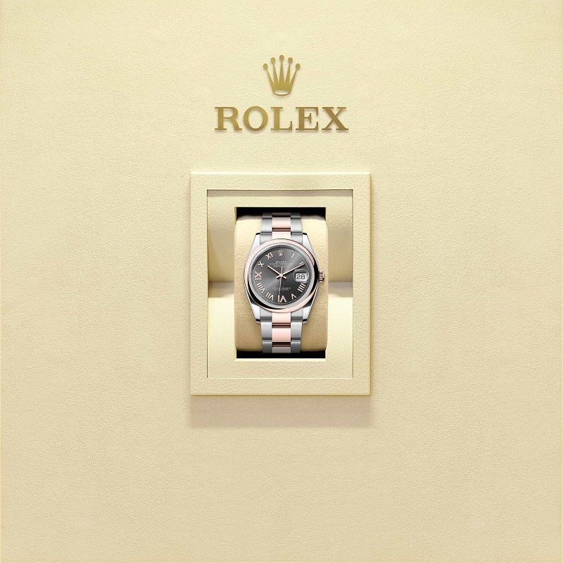 Rolex Datejust 36, Oystersteel and 18k Everose Gold, Slate set with diamonds dial, Domed Oyster, Ref# 126201-0048, watch in box