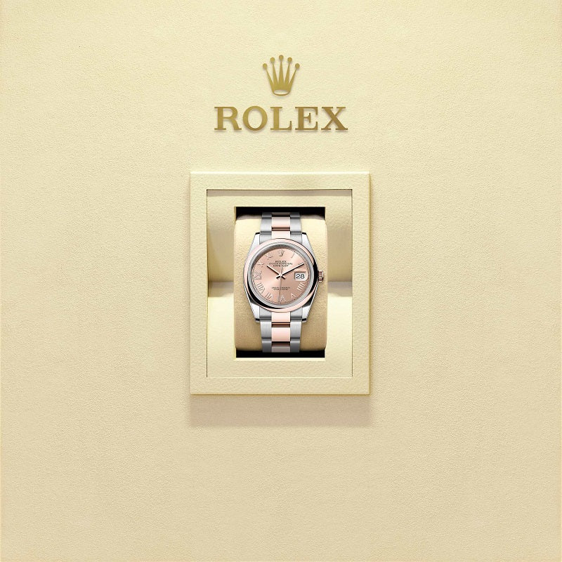 Rolex Datejust 36, Oystersteel and 18k Everose Gold, Rosé-colour set with diamonds dial, Domed Oyster, Ref# 126201-0050, Watch in box
