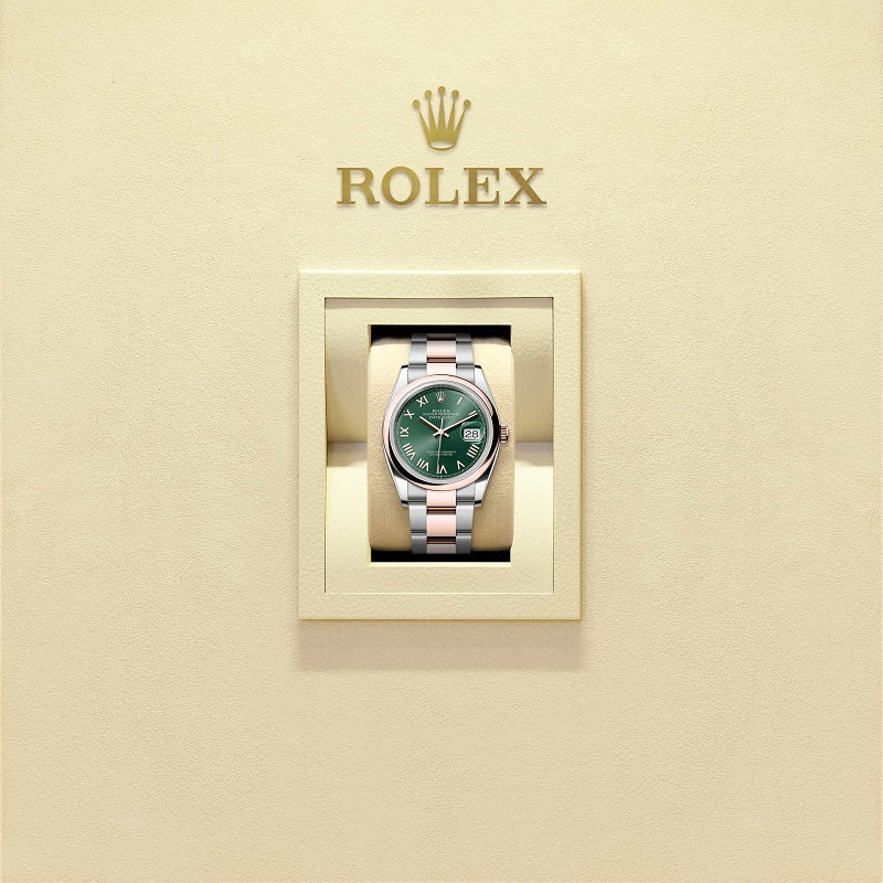 Rolex Datejust 36, Oystersteel and 18k Everose Gold, Intense White Roman dial, Domed Oyster, Ref# 126201-0052, Watch in box