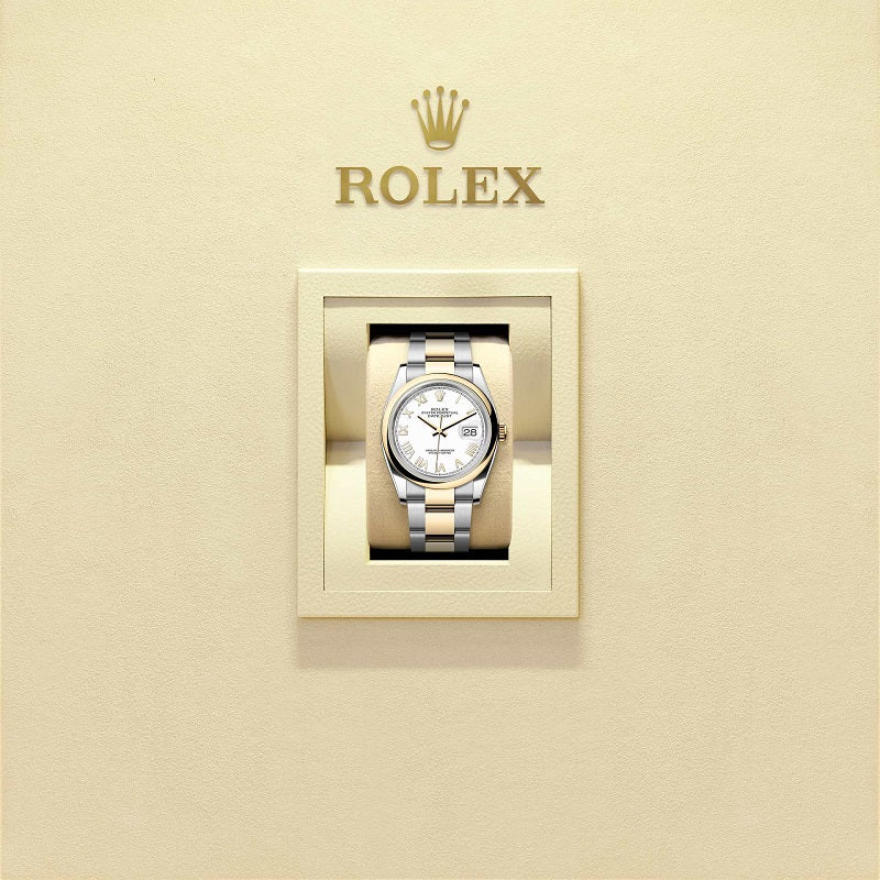 Rolex Datejust 36, Oystersteel and 18k Yellow Gold, Intense White Roman dial, Domed Oyster, Ref# 126203-0048, Watch in box