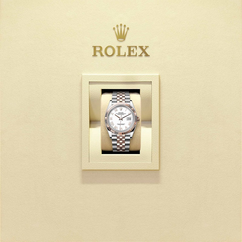 Rolex Datejust 36, Oystersteel and 18k Everose Gold, Intense White Roman dial, Fluted Jubilee, Ref# 126231-0045, Watch in box