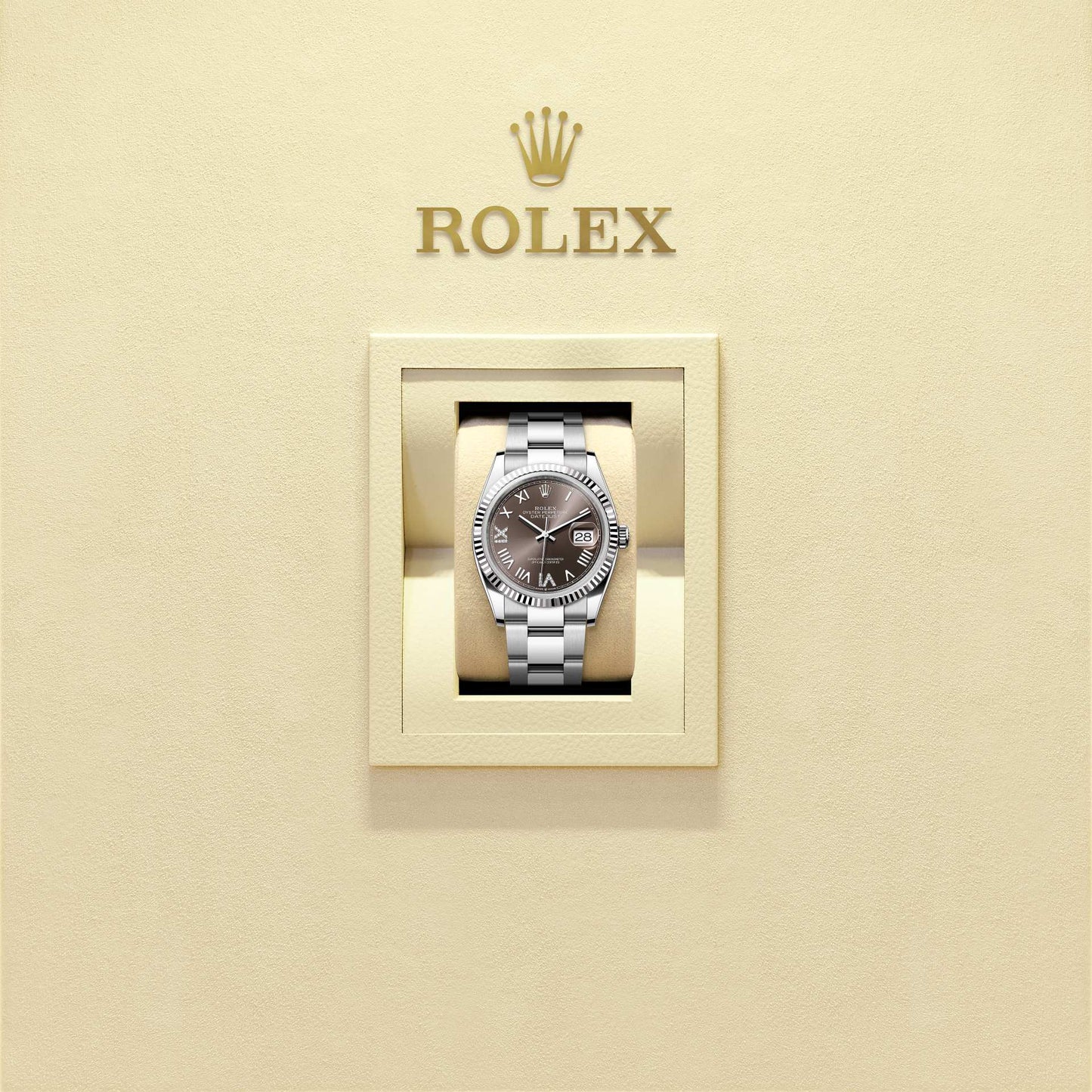Rolex Datejust 36, Oystersteel and 18k White Gold, Dark grey set with diamonds dial, Fluted Oyster, Ref# 126234-0072, Watch in box