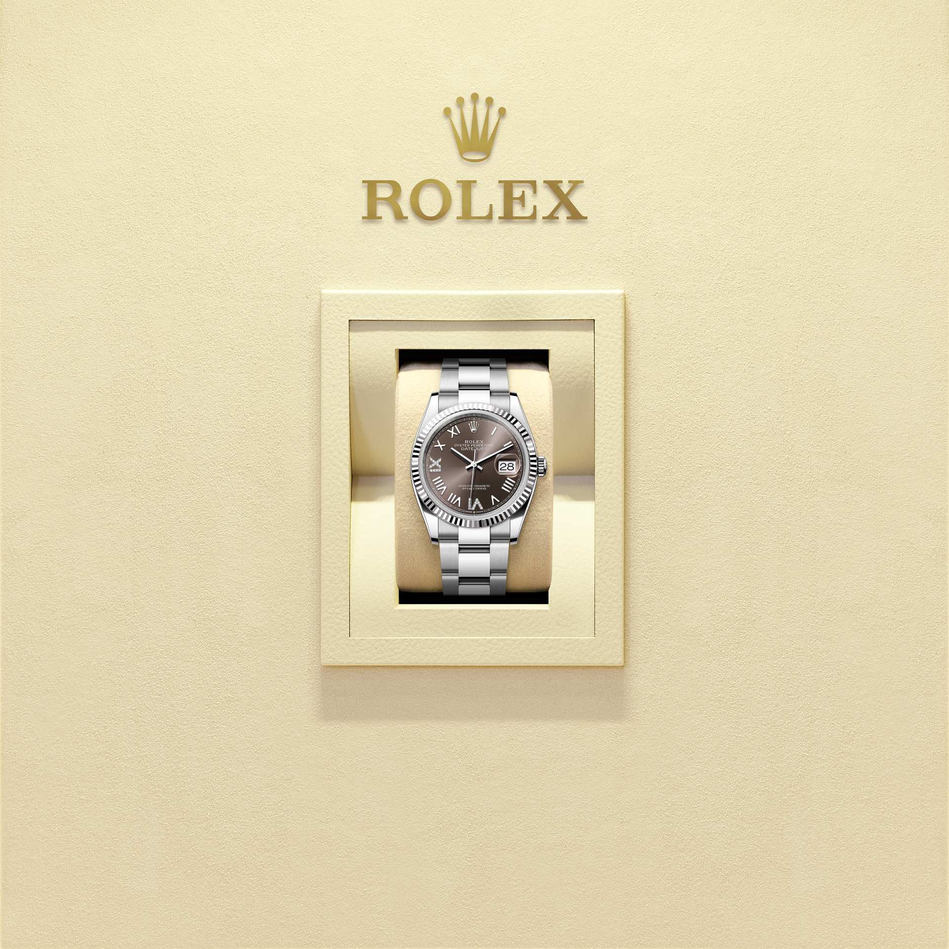 Rolex Datejust 36, Oystersteel and 18k White Gold, Dark grey set with diamonds dial, Fluted Oyster, Ref# 126234-0072, Watch in box
