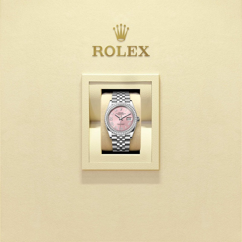 Rolex Datejust 36, Oystersteel and 18k White Gold, Pink set with diamonds dial, Diamond-set bezel Jubilee, Ref# 126284rbr-0057, Watch in box