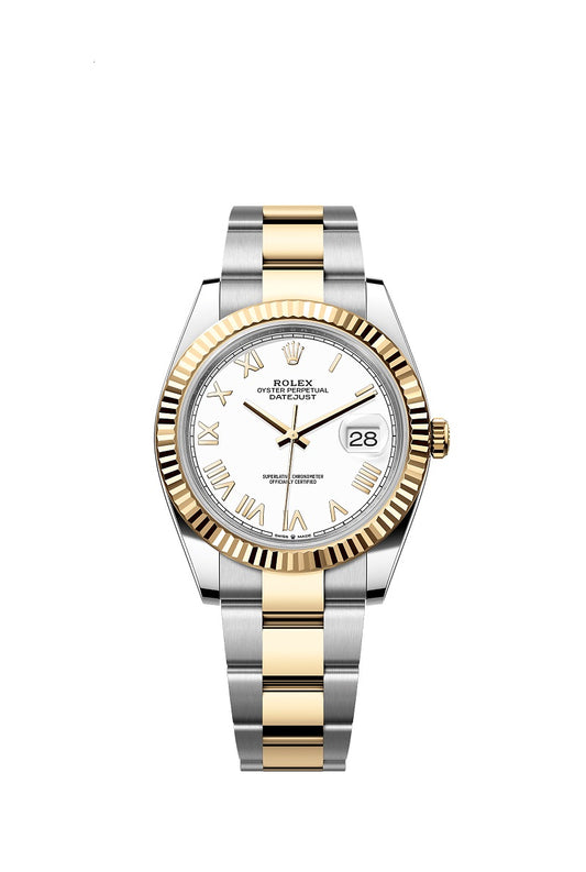 Rolex Datejust 41, Oystersteel and 18k Yellow Gold, Intense White Roman dial, Fluted Oyster, Ref# 126333-0025