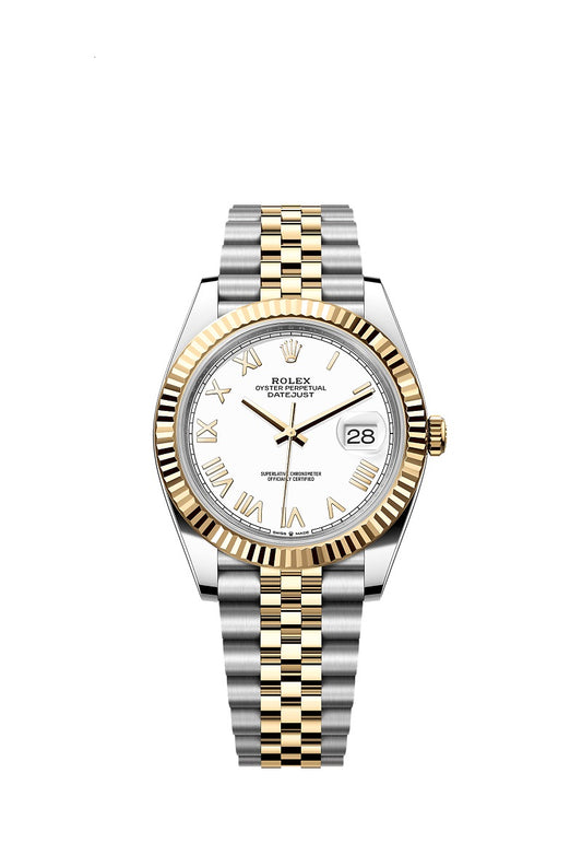 Rolex Datejust 41, Oystersteel and 18k Yellow Gold, Intense White Roman dial, Fluted Jubilee, Ref# 126333-0026