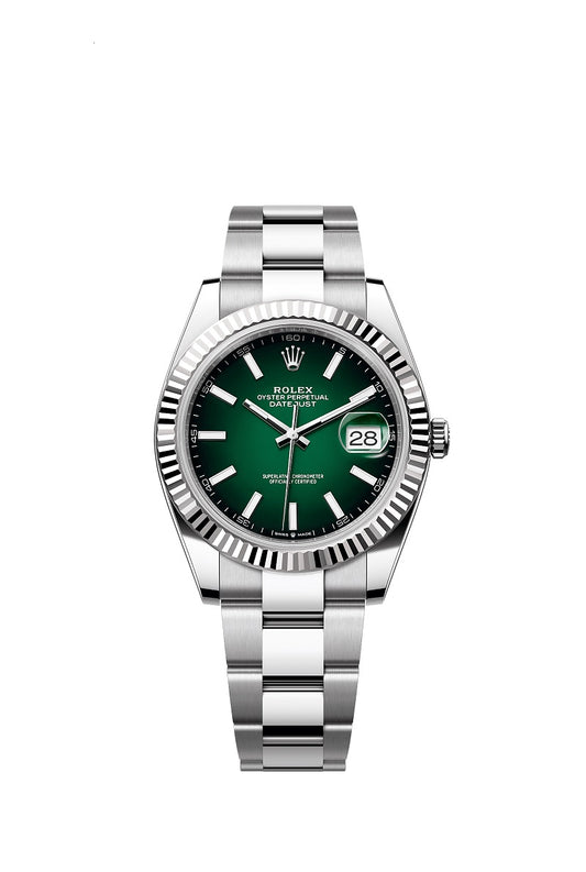 Rolex Datejust 41, Oystersteel and 18k White Gold, Green ombré dial, Fluted Oyster, Ref# 126334-0033
