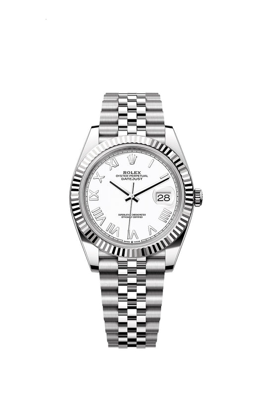 Rolex Datejust 41, Oystersteel and 18k White Gold, Intense white Roman dial, Fluted Jubilee, Ref# 126334-0036