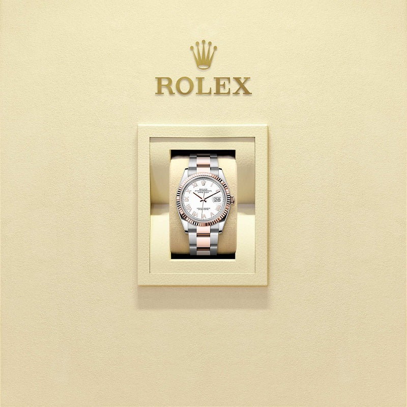 Rolex Datejust 36, Oystersteel and 18k Everose Gold, Intense White Roman dial, Fluted Oyster, Ref# 126231-0046, Watch in box