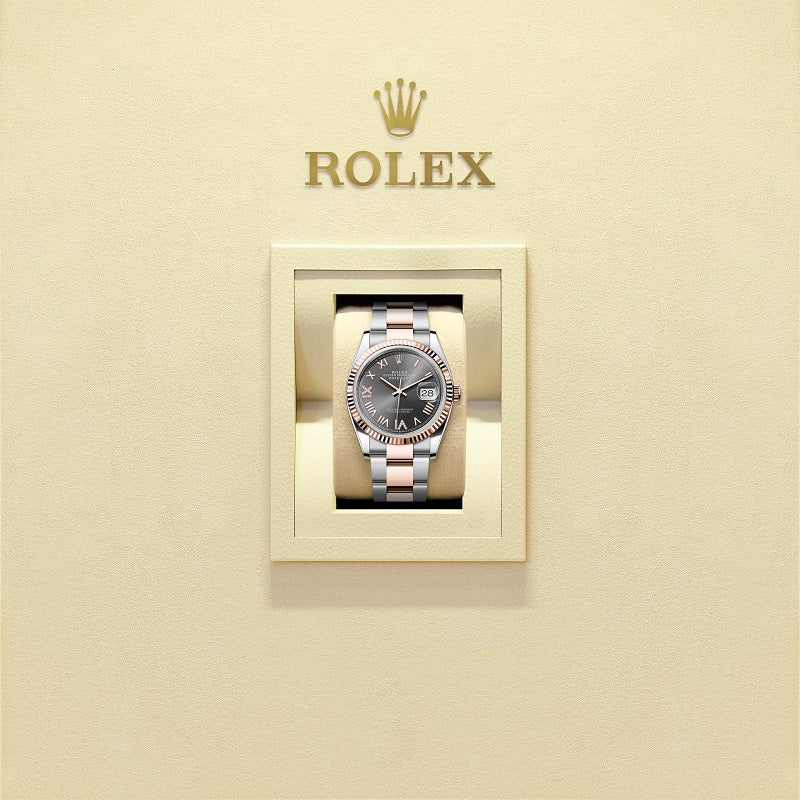 Rolex Datejust 36, Oystersteel and 18k Everose Gold, Slate set with diamonds dial, Fluted Oyster, Ref# 126231-0048, Watch in box