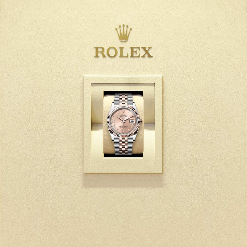 Rolex Datejust 36, Oystersteel and 18k Everose Gold, Rosé-colour set with diamonds dial, Fluted Jubilee, Ref# 126231-0049, Watch in box