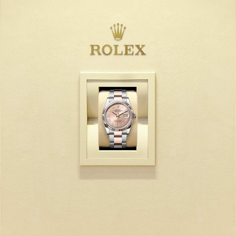 Rolex Datejust 36, Oystersteel and 18k Everose Gold, Rosé-colour set with diamonds dial, Fluted Oyster, Ref# 126231-0050, Watch in box