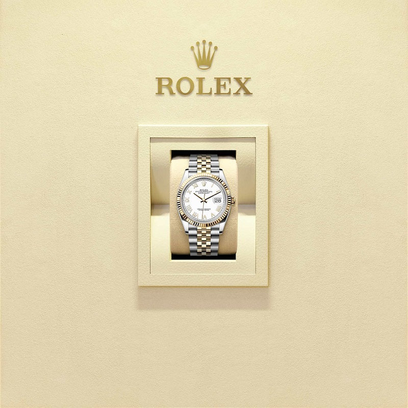 Rolex Datejust 36, Oystersteel and 18k Yellow Gold, Intense White Roman dial, Fluted Jubilee, Ref# 126233-0047, Watch in box