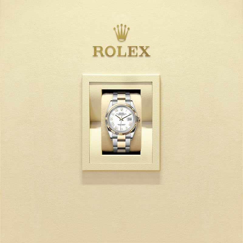 Rolex Datejust 36, Oystersteel and 18k Yellow Gold, Intense White Roman dial, Fluted Oyster, Ref# 126233-0048, Watch in box