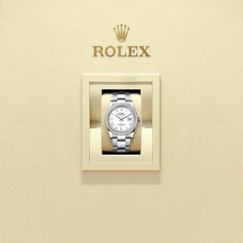 Rolex Datejust 36, Oystersteel and 18k White Gold, Intense white dial, Diamond-set bezel Oyster, Ref# 126284rbr-0054, Watch in box